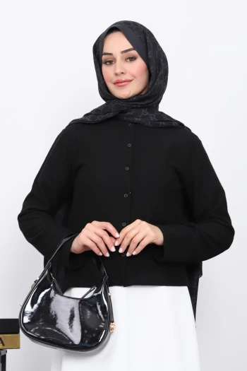 Siyah Düğmeli Dokulu Hırka