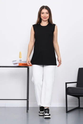 Siyah Sıfır Kol İçlik Tunik