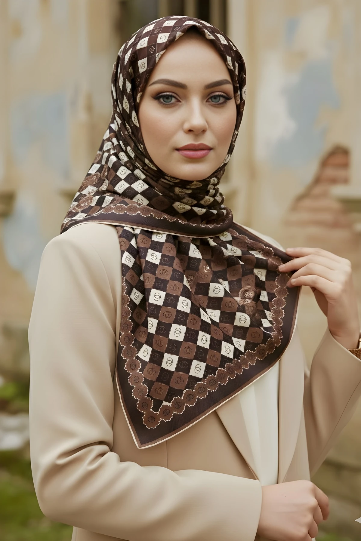 SİYAH/KAHVE İpekhan Soft Dijital Pamuklu Eşarp