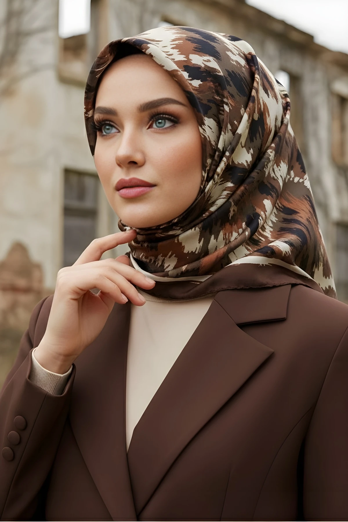 SİYAH/KAHVE İpekhan Soft Dijital Pamuklu Eşarp