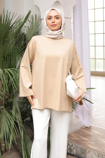 Taş Bisiklet Yaka Oversize Kol İnce Penye Sweat