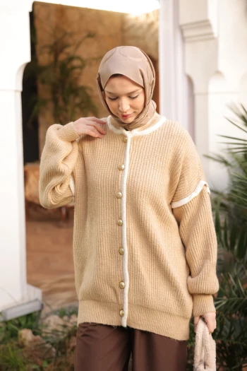 Vizon Balon Kol Düğmeli Triko Hırka