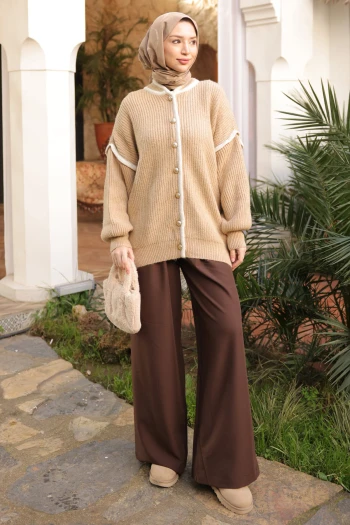 Vizon Balon Kol Düğmeli Triko Hırka