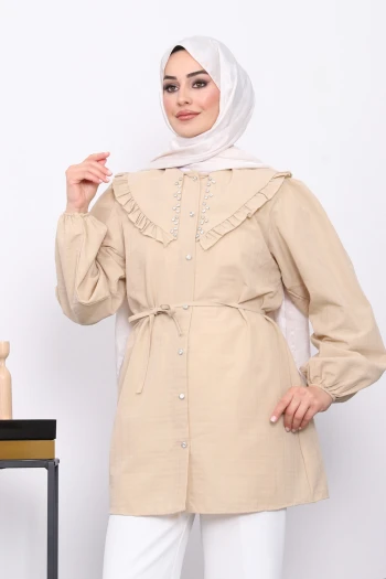 Vizon Bebe Yaka Taşlı Gömlek