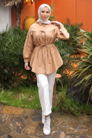 Vizon Bel Lastikli Düğmeli Tunik