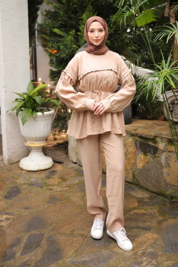 Vizon Beli İpli Tunik Pantolonlu Modal Takım