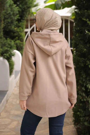 Vizon Kapşonlu Fermuarlı Kaşe Ceket