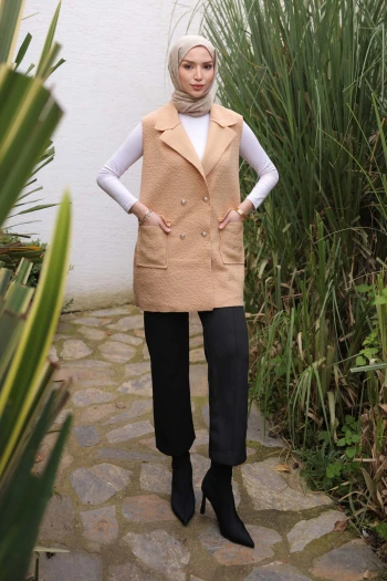 Vizon Kruvaze Yaka Cepli Buklet Yelek