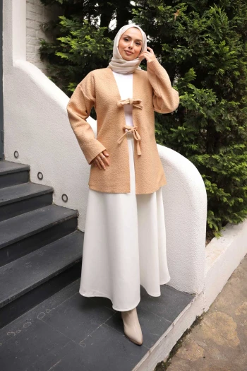 Vizon Önü Bağlamalı Buklet Kimono Ceket