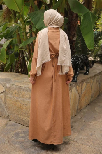 Vizon Zincir Kuşaklı Fitilli Uzun Elbise