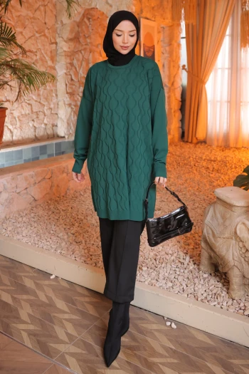 Zümrüt Yeşili Soğuk İplik Merserize Triko Tunik