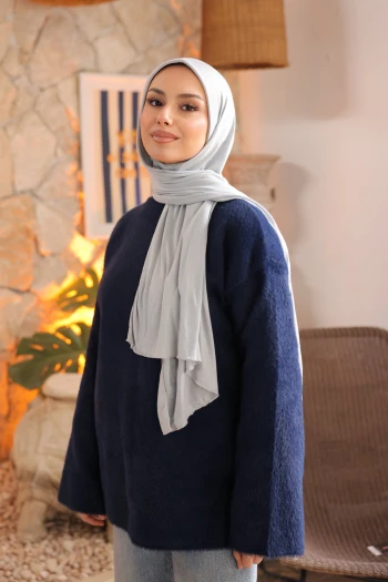 Açık Gri Helen Önü Süngerli Pratik Penye Şal