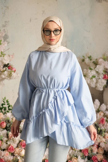 Bebe Mavi Eteği Katlı Fırfırlı Tunik