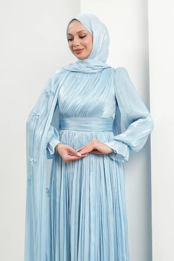 Bebe Mavi Pelerin Detaylı Piliseli Abiye