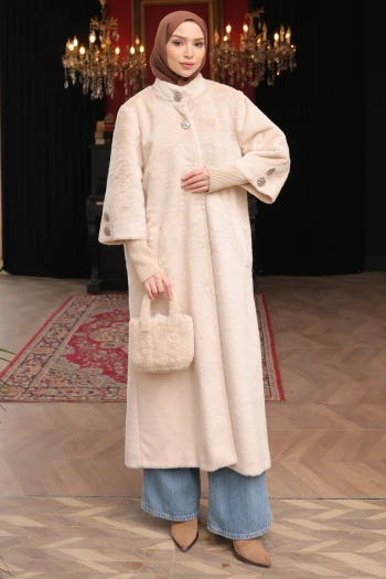 Bej Kapüşonlu Angora Kaban