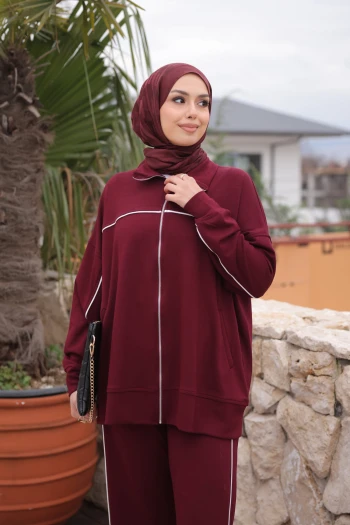 Bordo Çift Cepli Fermuarlı Biyeli Takım