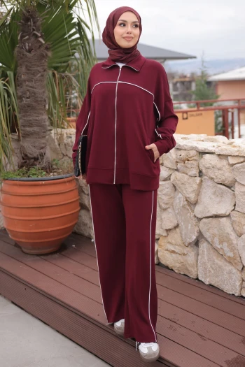 Bordo Çift Cepli Fermuarlı Biyeli Takım