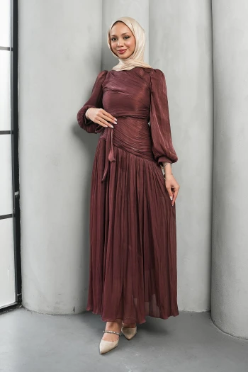 Bordo Drapeli Piliseli Abiye