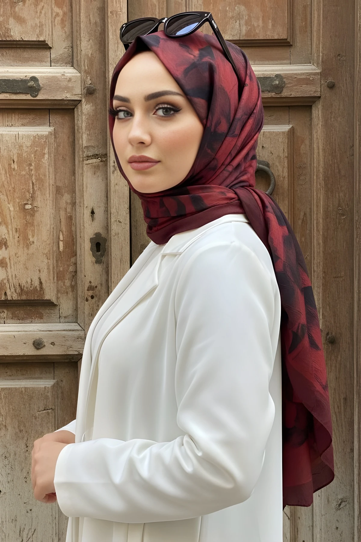 Bordo İpekhan Desenli Kraş Şal