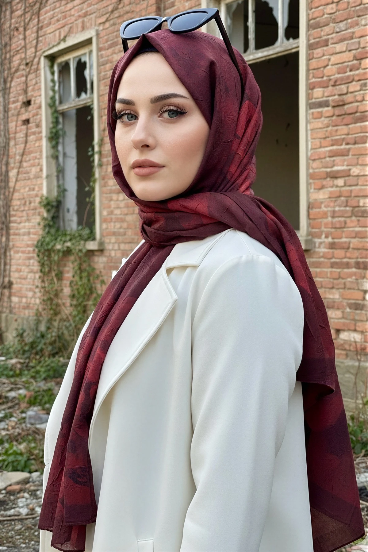 Bordo İpekhan Desenli Kraş Şal