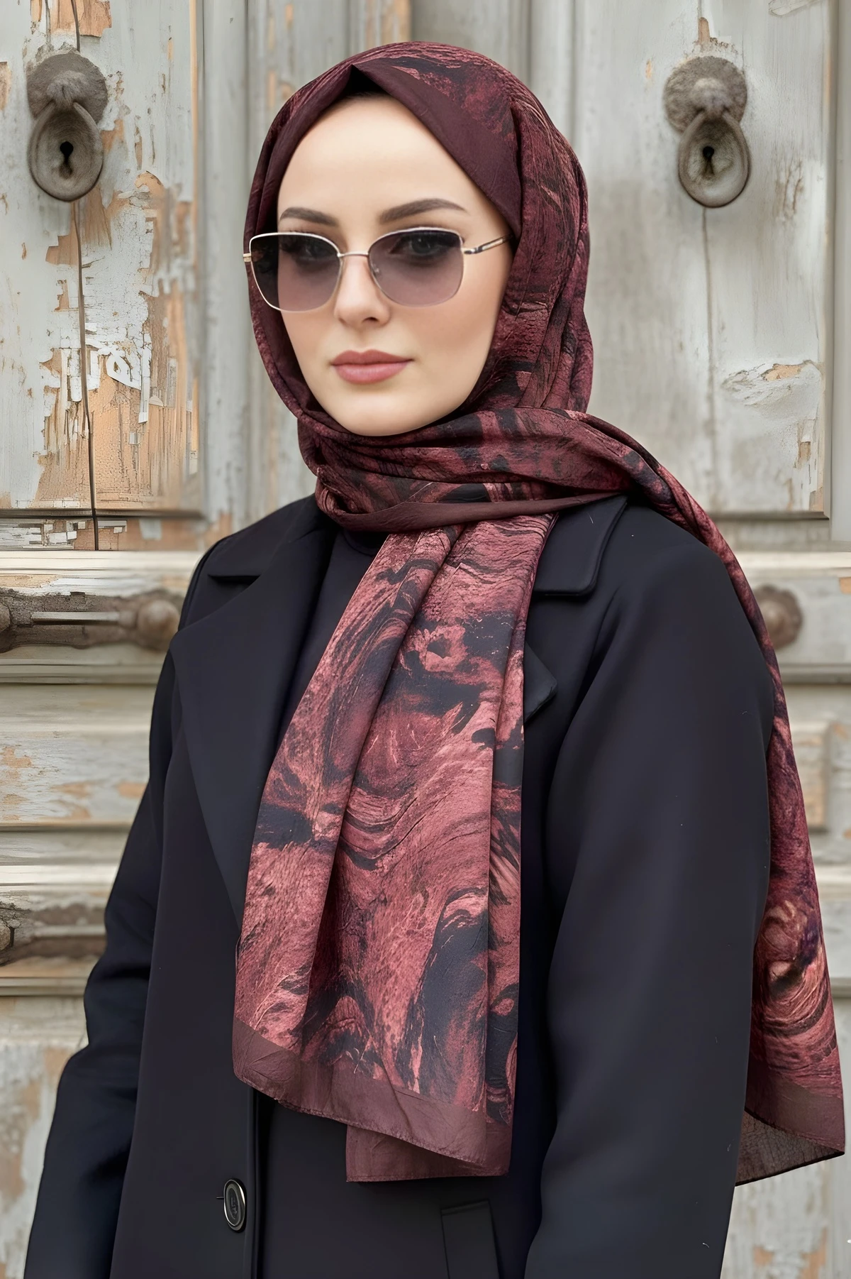 Bordo İpekhan Desenli Kraş Şal