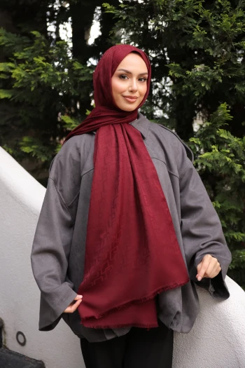 Bordo İpekhan Pamuk Jakarlı Şal