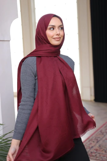 Bordo İpekhan Pamuk Jakarlı Şal