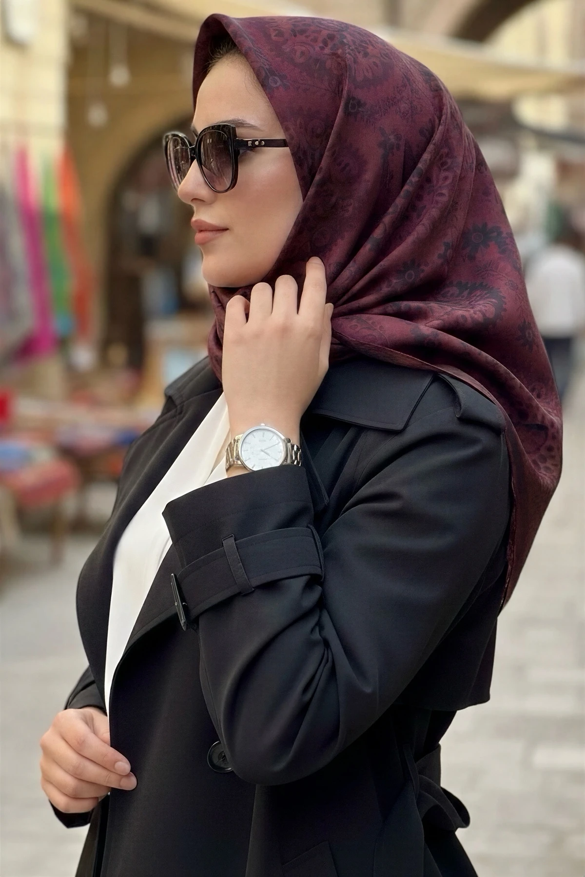 Bordo İpekhan Soft Dijital Pamuklu Eşarp