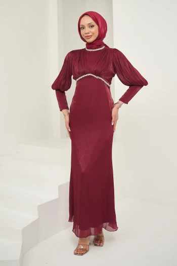 Bordo Önü Piliseli Taşlı Abiye