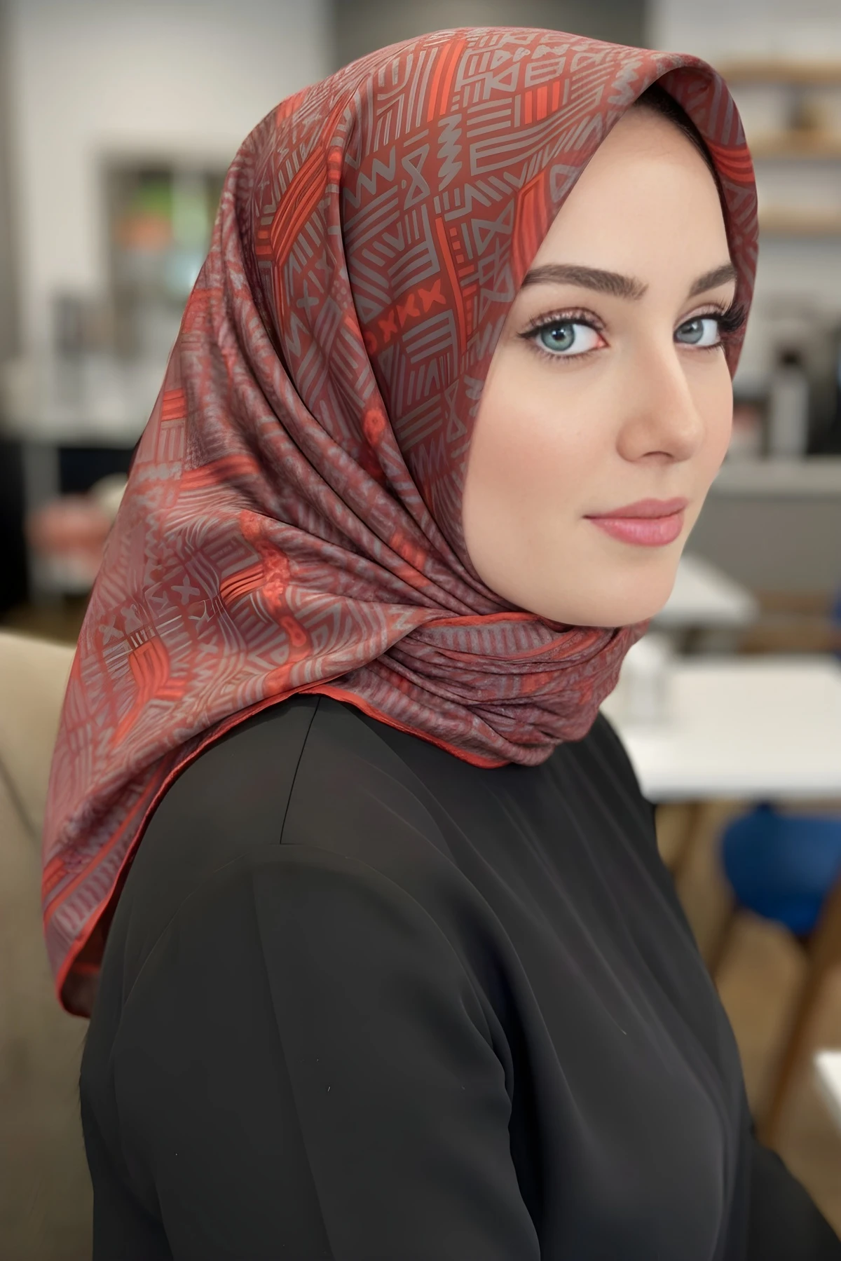 Bordo Silk Home Soft Dijital Pamuklu Eşarp