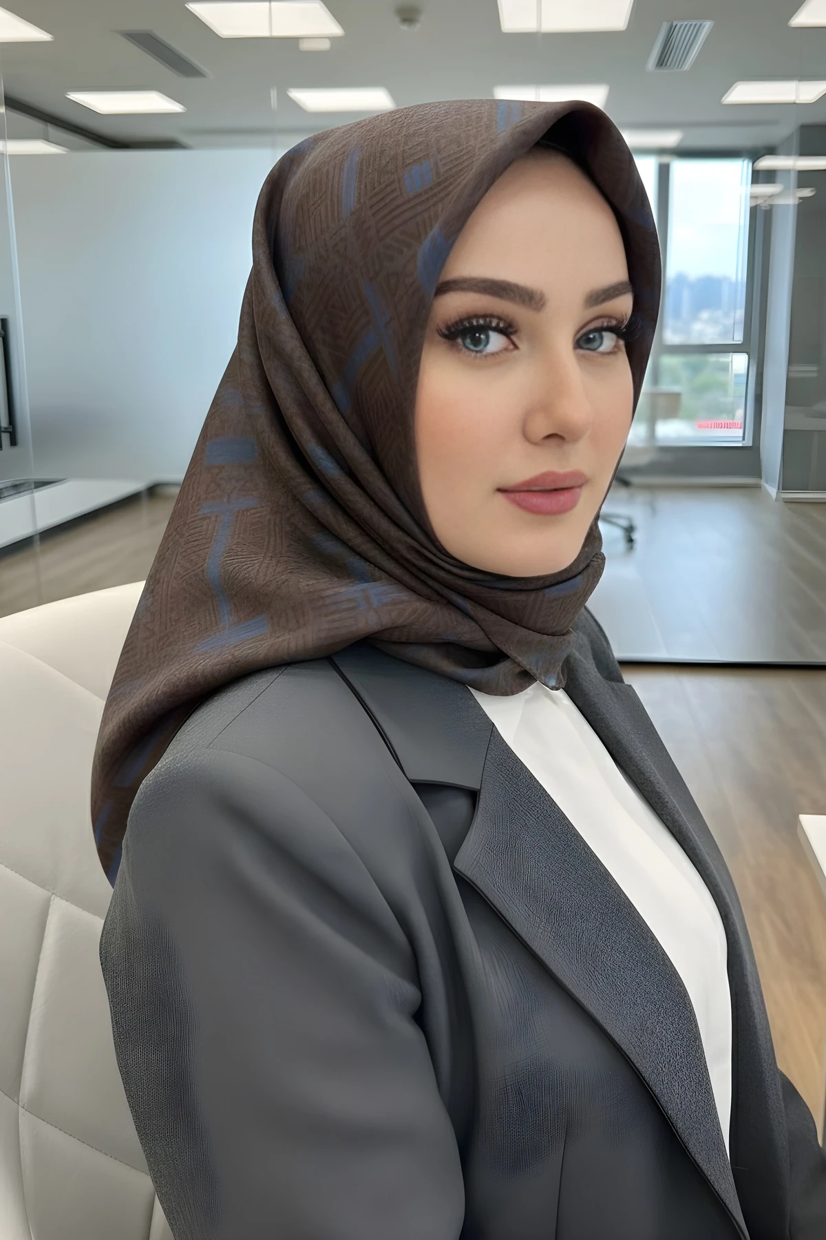 Füme Mavi Silk Home Soft Dijital Pamuklu Eşarp