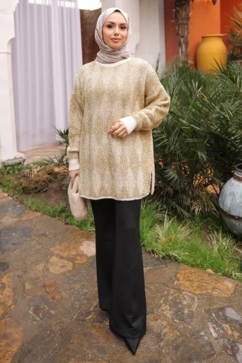 Gold Bisiklet Yaka Simli Triko Kazak