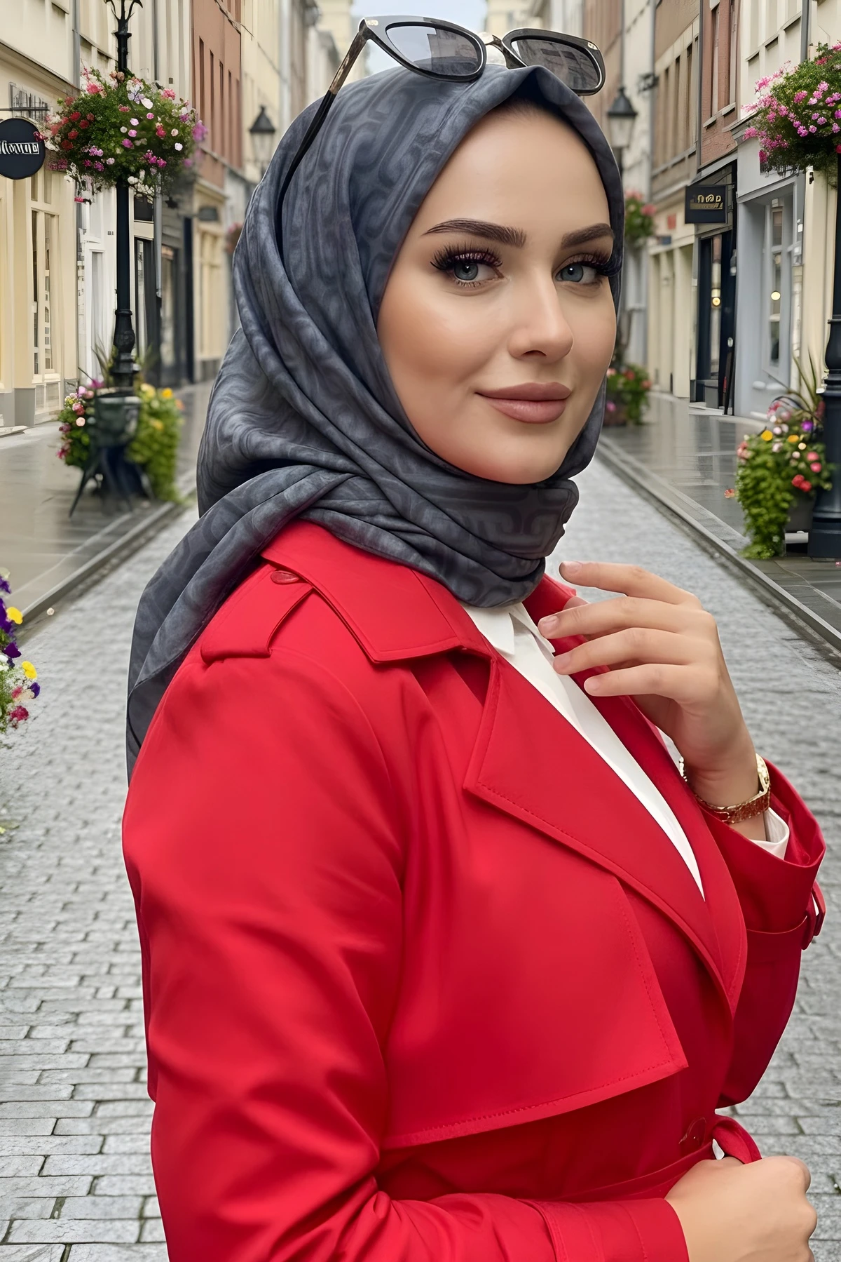 Gri Soft Dijital Pamuklu Eşarp