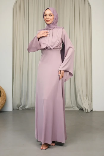 Gül Kurusu Omuzları Vatkatlı Saten Abiye