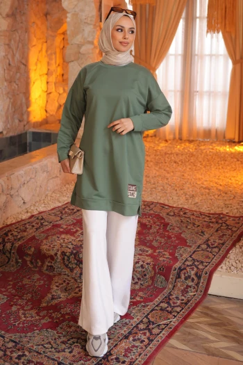 Haki Bisiklet Yaka Armalı Tunik