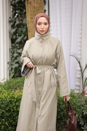 Haki Cepli Kuşaklı Oversize Trençkot