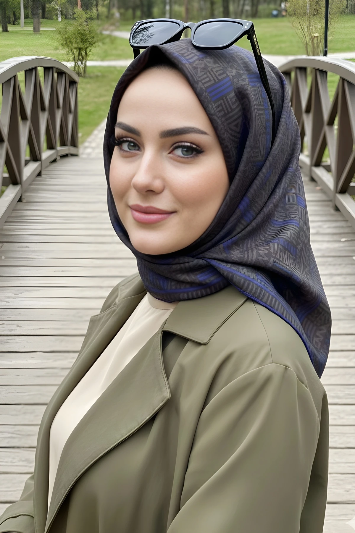 Haki Mor Silk Home Soft Dijital Pamuklu Eşarp