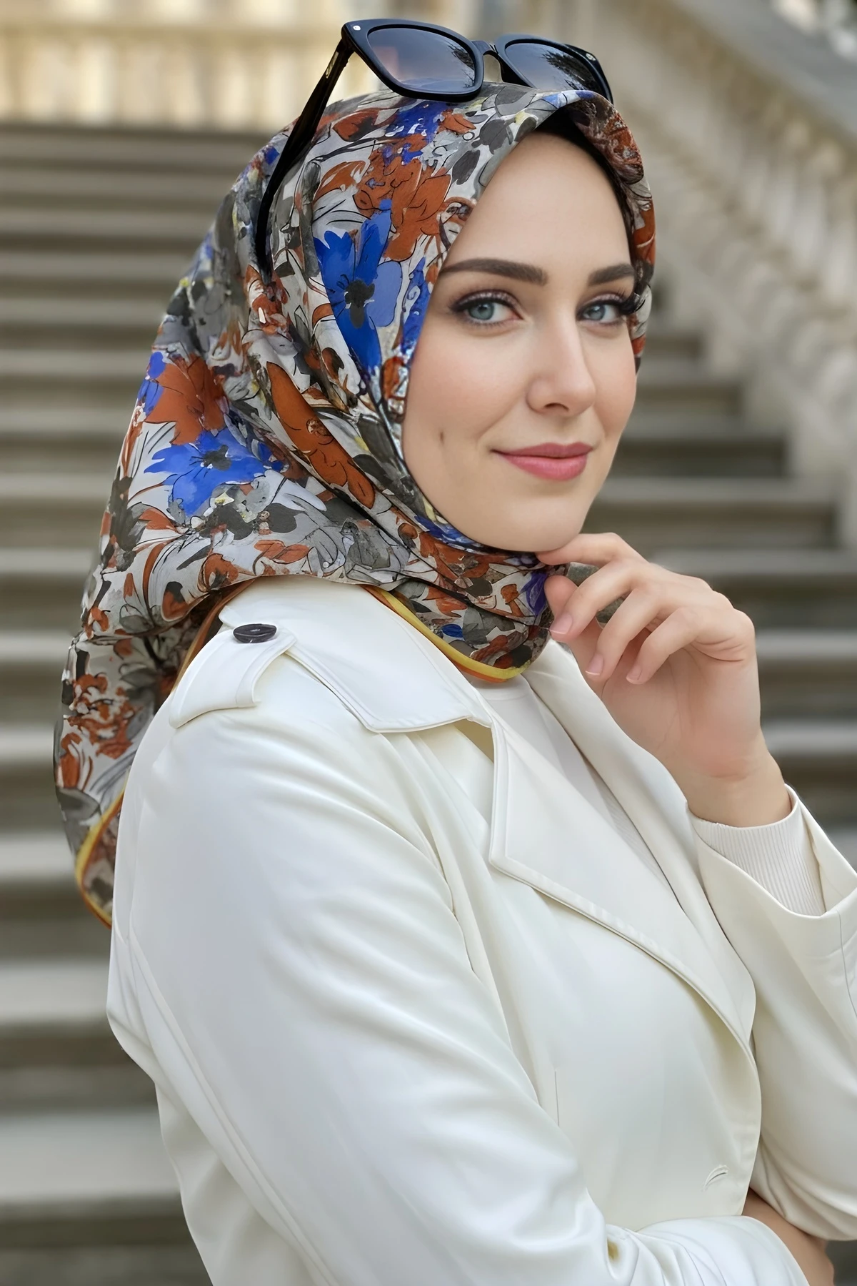 Haki Silk Home Soft Dijital Pamuklu Eşarp