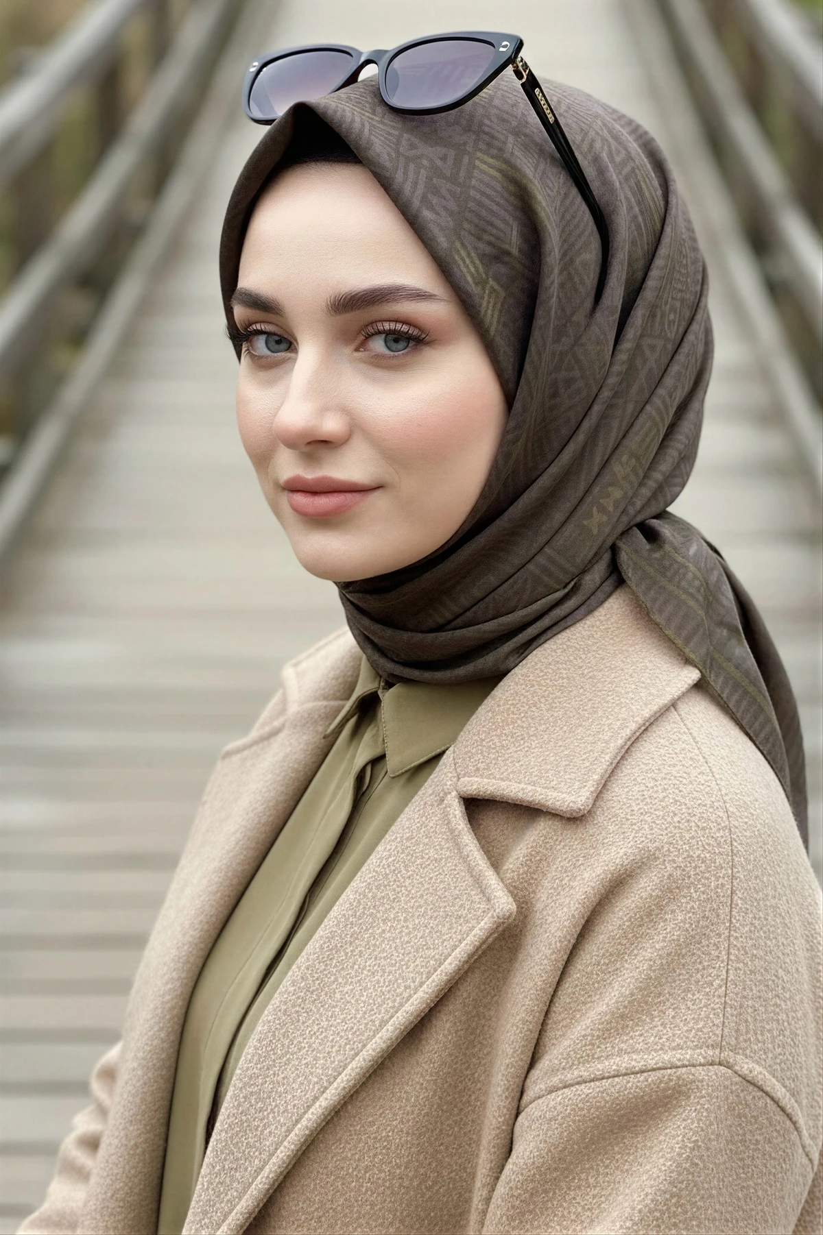 Haki Silk Home Soft Dijital Pamuklu Eşarp