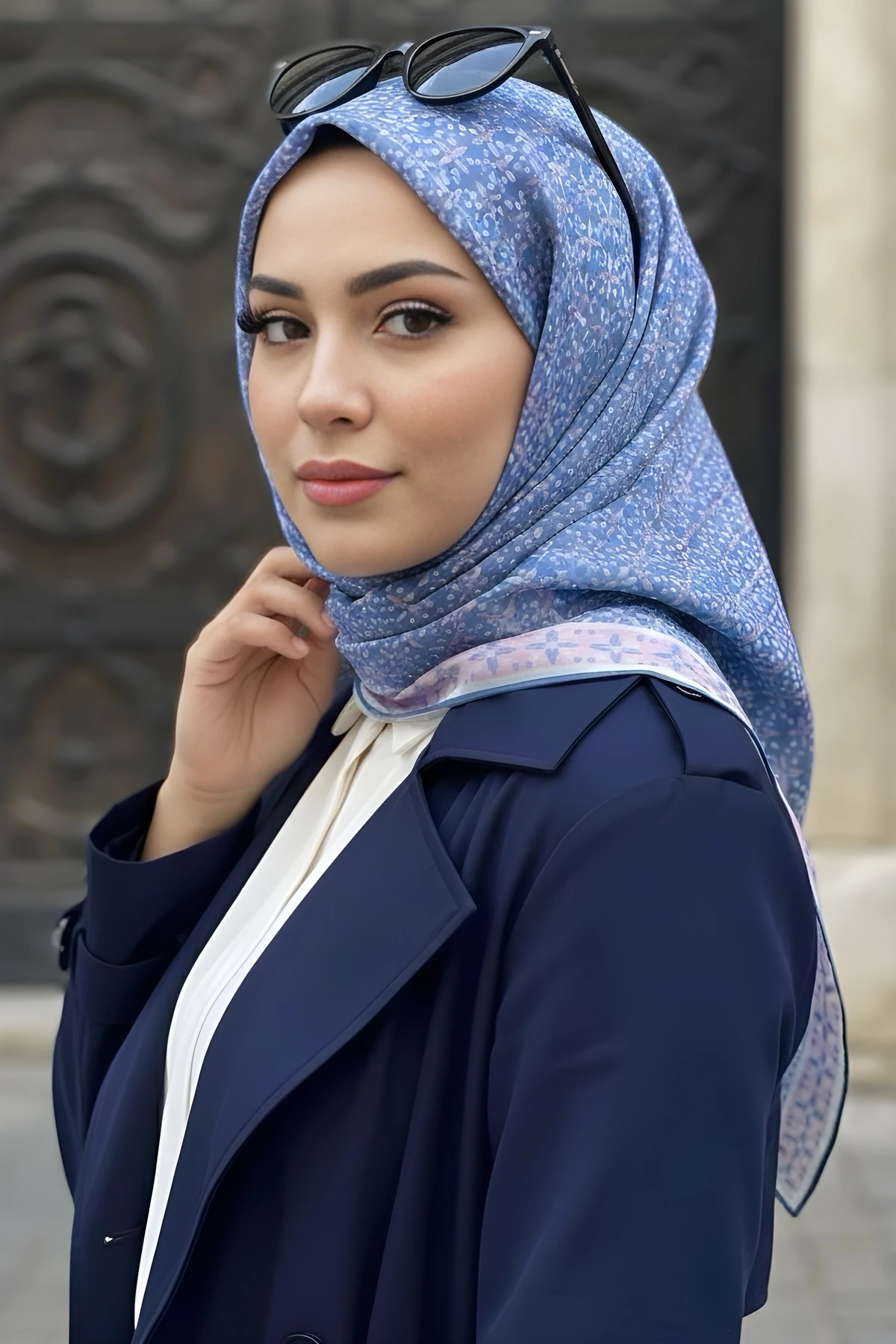 İndigo Soft Dijital Pamuklu Eşarp