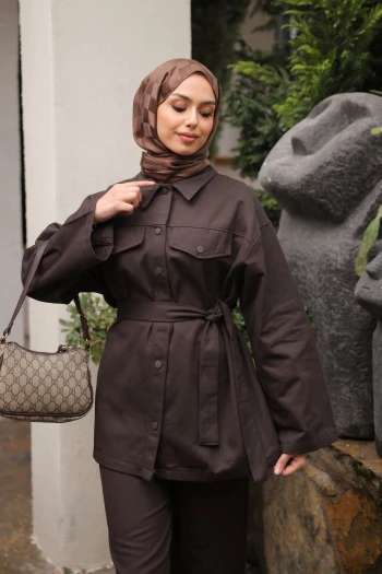 Kahverengi Çıt Çıtlı Gabardin Ceket Pantolonlu Takım