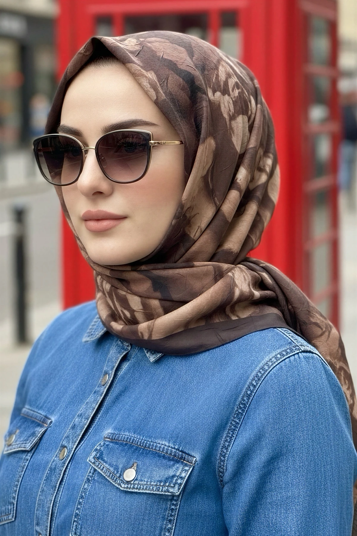 Kahverengi İpekhan Desenli Kraş Şal