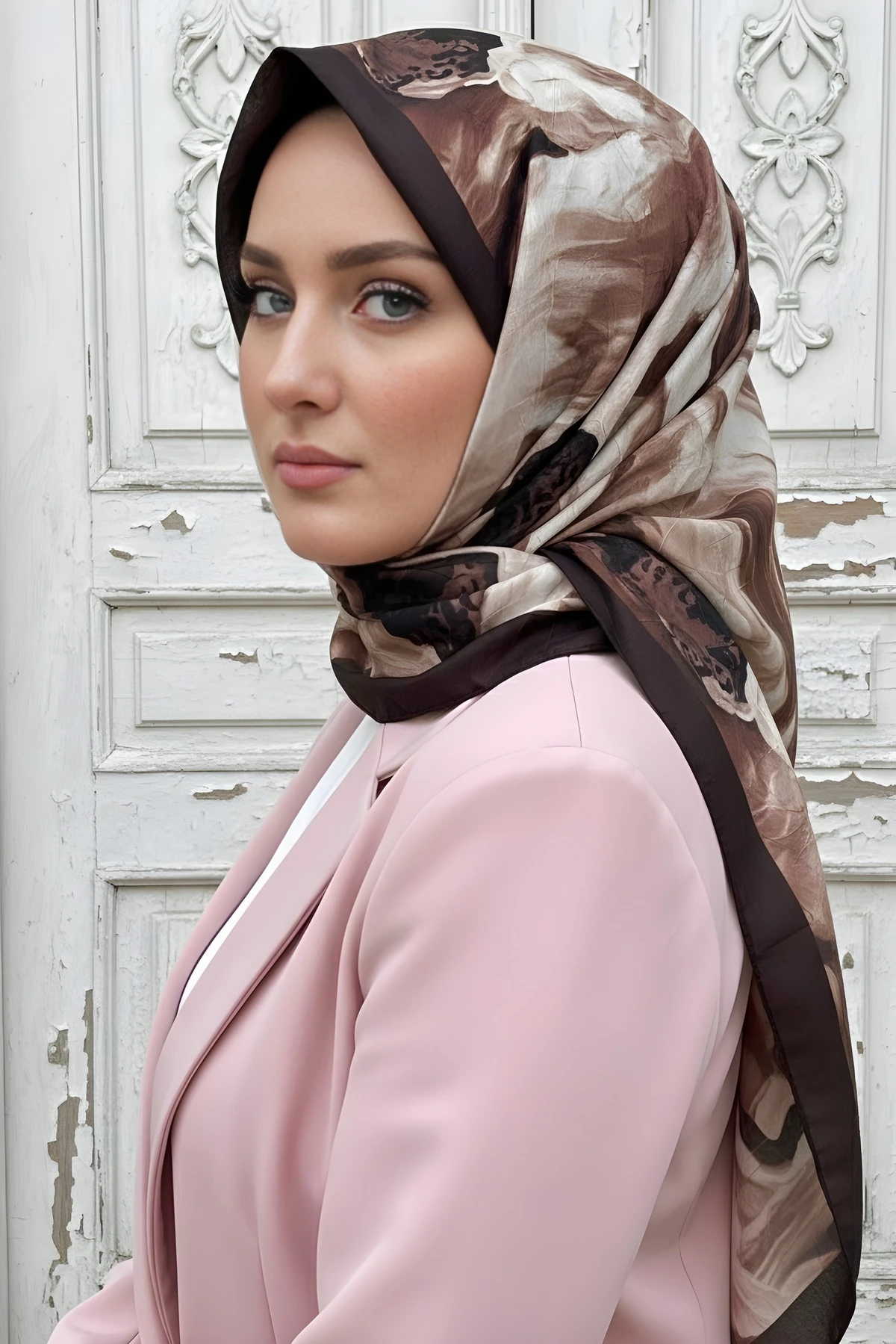 Kahverengi İpekhan Desenli Kraş Şal