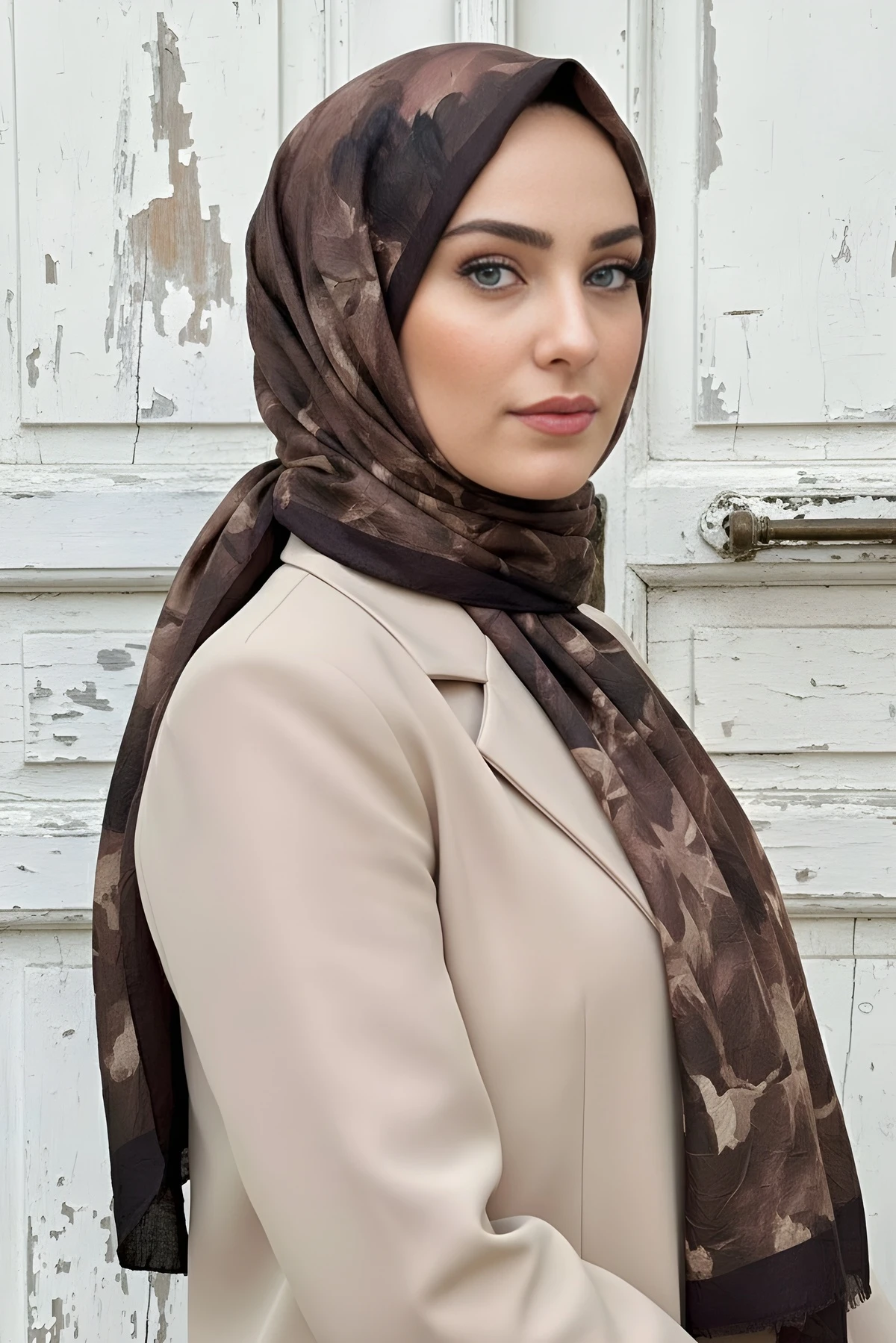 Kahverengi İpekhan Desenli Kraş Şal