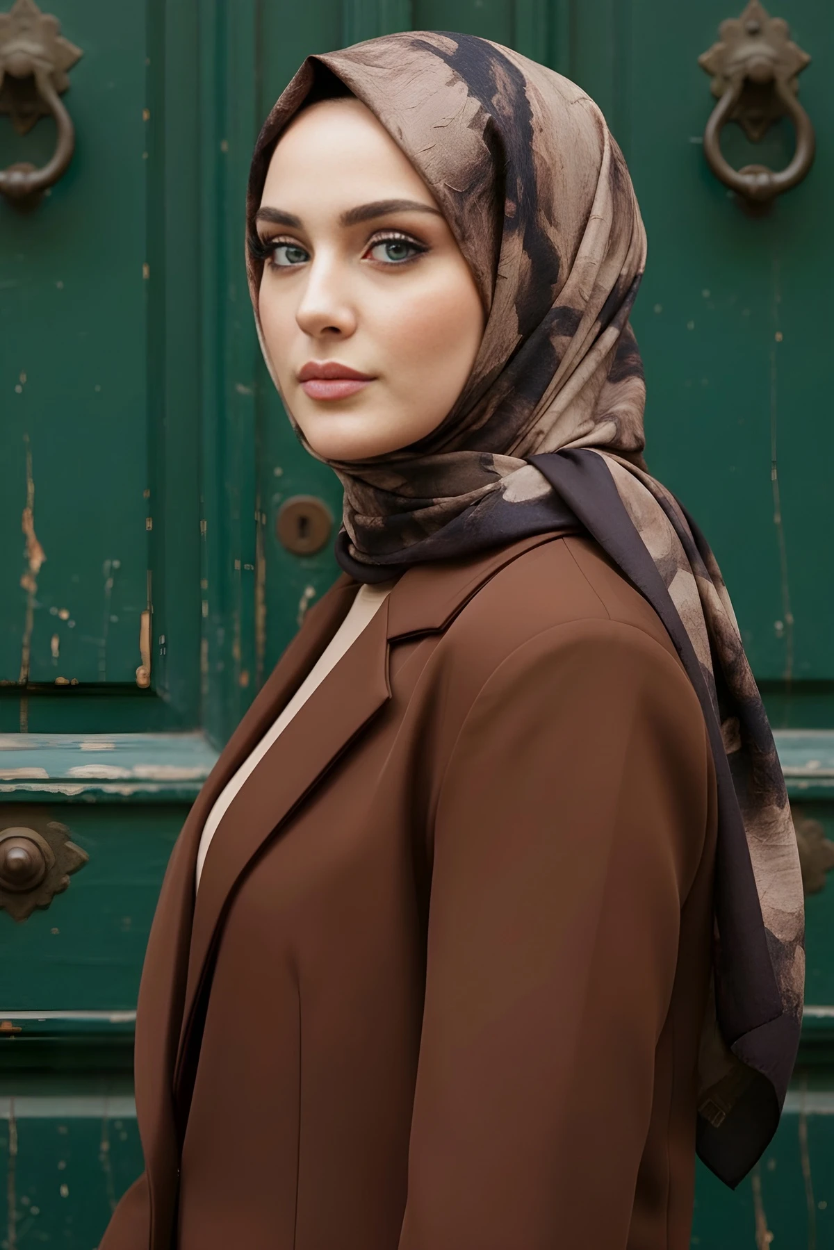 Kahverengi İpekhan Desenli Kraş Şal