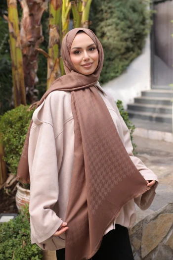 Kahverengi İpekhan Pamuk Jakarlı Şal