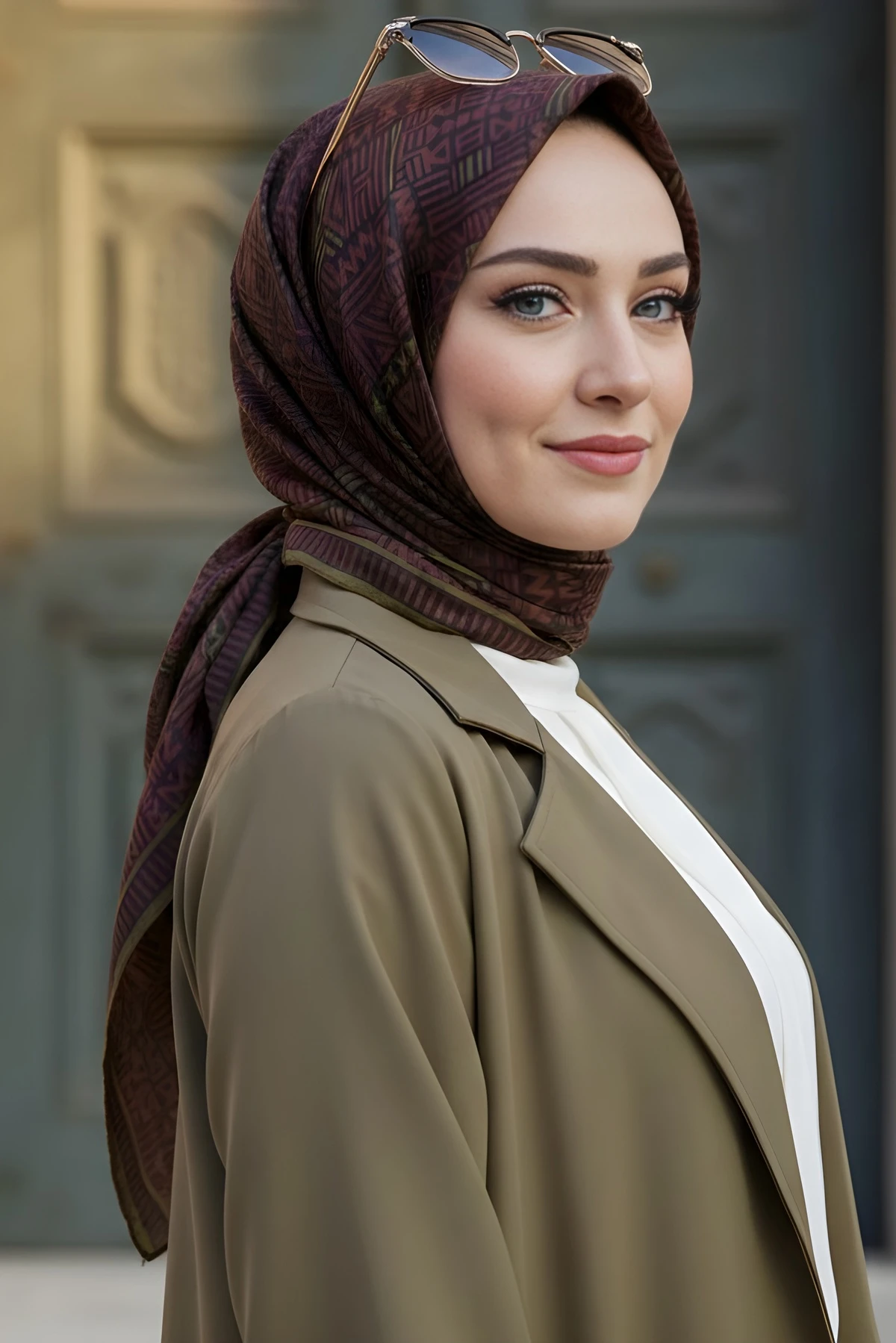 Kahverengi Silk Home Soft Dijital Pamuklu Eşarp