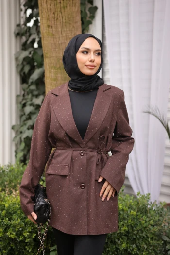 Kahverengi Taş Baskılı Astarlı Ceket