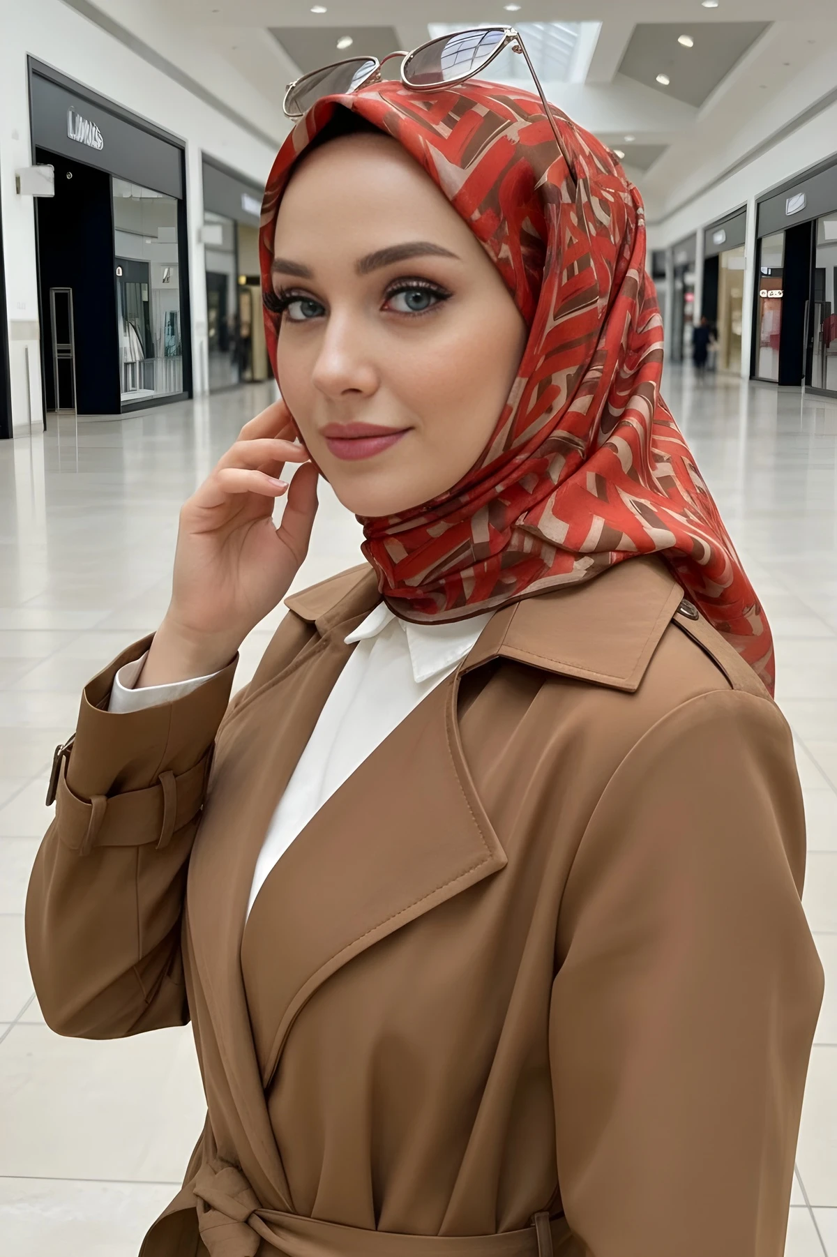 Kırmızı Kahve Silk Home Soft Dijital Pamuklu Eşarp