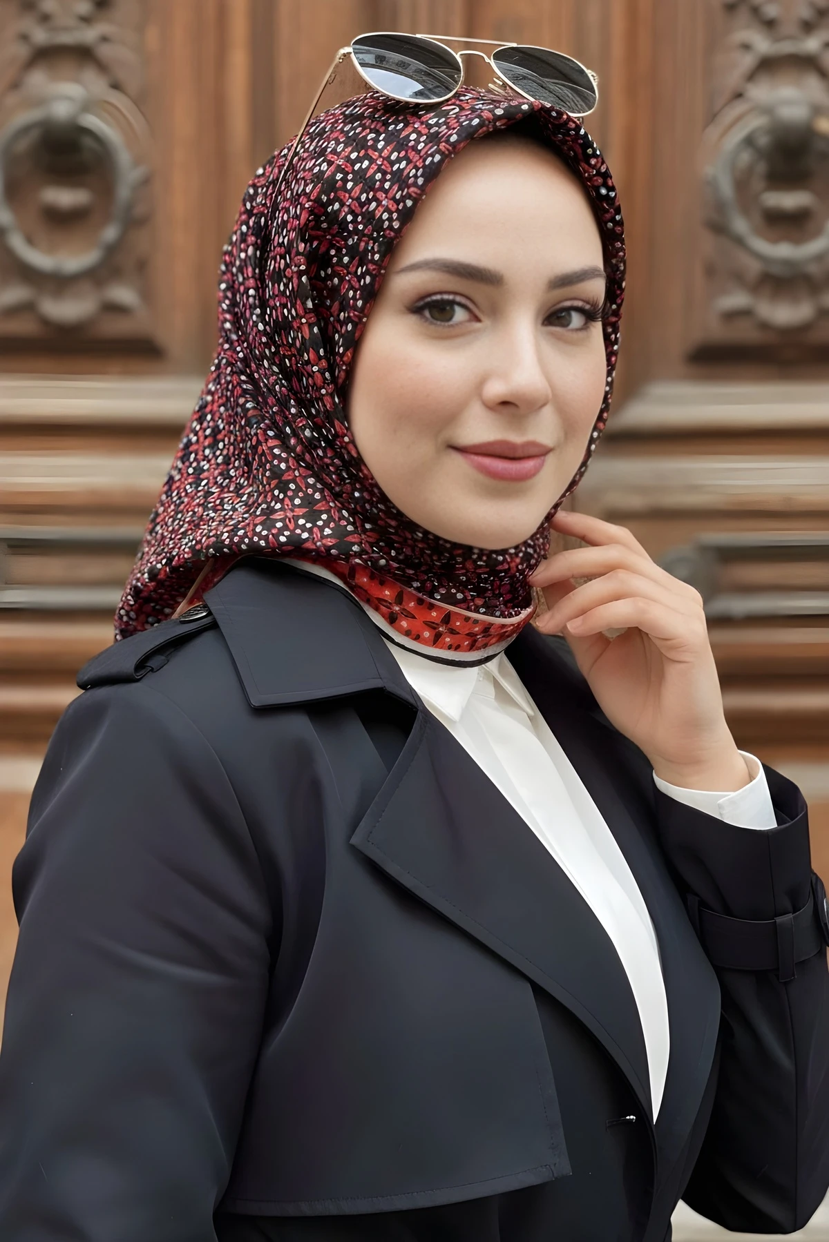 Kırmızı Siyah Soft Dijital Pamuklu Eşarp